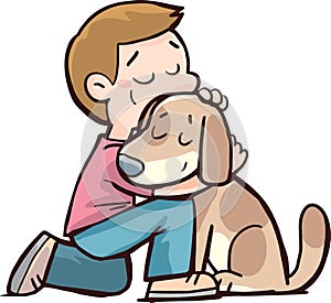 Boy and a dog in a hug